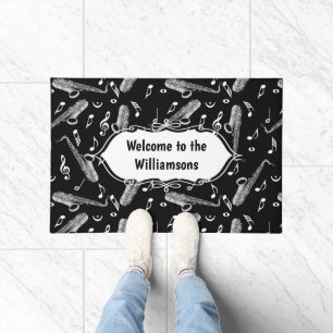 Gray Saxophone Music Note Pattern Doormat