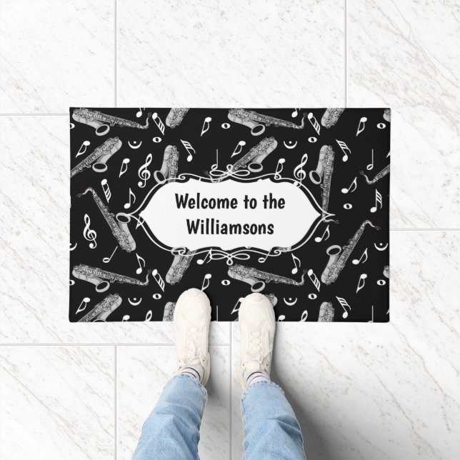 Gray Saxophone Music Note Pattern Doormat (Indoor)