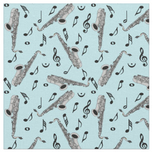 Gray Saxophone Music Note Pattern Fabric
