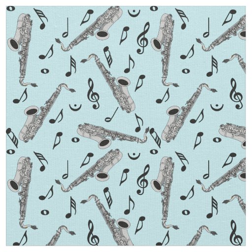 Gray Saxophone Music Note Pattern Fabric