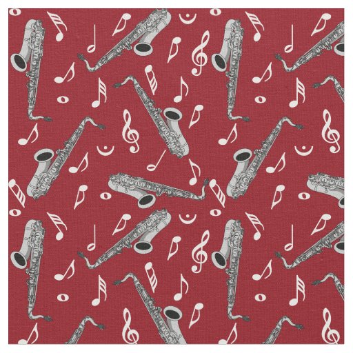 Gray Saxophone Music Note Pattern Fabric