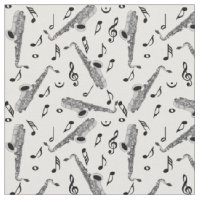 Gray Saxophone Music Note Pattern Fabric