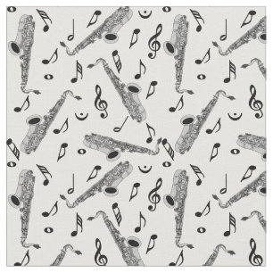 Gray Saxophone Music Note Pattern Fabric
