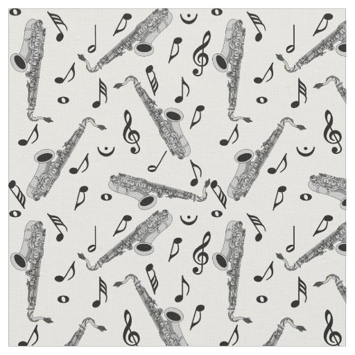 Gray Saxophone Music Note Pattern Fabric