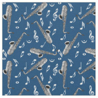 Gray Saxophone Music Note Pattern Fabric