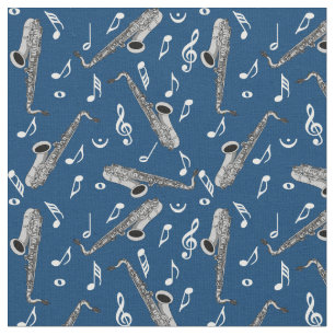 Gray Saxophone Music Note Pattern Fabric