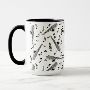 Gray Saxophone Music Note Pattern Mug