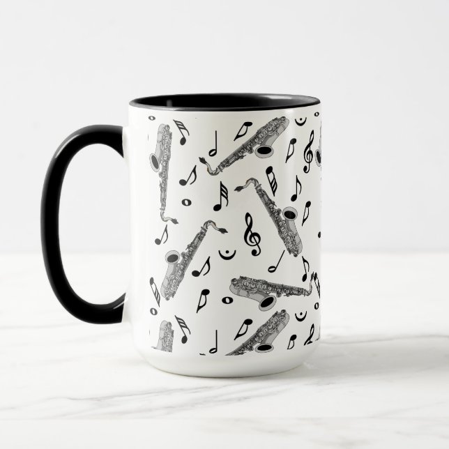 Gray Saxophone Music Note Pattern Mug (Left)
