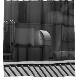 GRAY SCALE PHOTO OF A TRAIN SHOWER CURTAIN