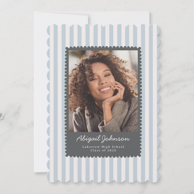 Gray Scalloped Graduation Photo Announcement (Front)