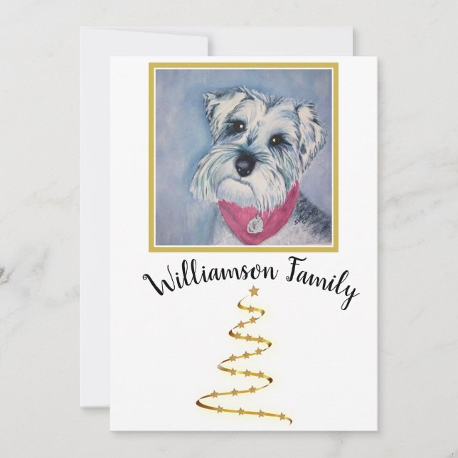 Gray Schnauzer Puppy Merry Holiday Card (Front)