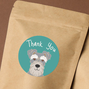 Gray Schnauzer Thank You Teal Small Business Classic Round Sticker