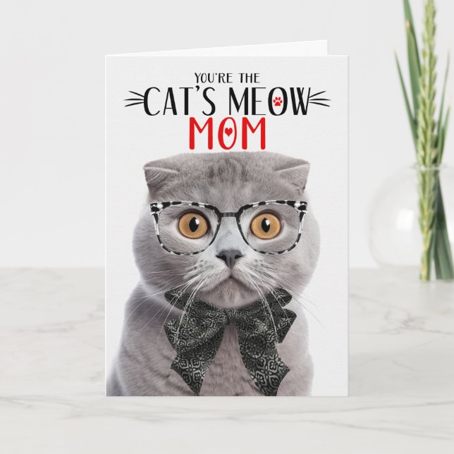 Gray Scottish Fold Cat for Mom on Mother's Day Holiday Card (Front)