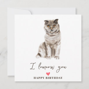 Gray Scottish Fold Cat Mum Puppy Pets Birthday Card