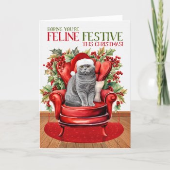 Gray Scottish Fold Christmas Cat Feline Festive Holiday Card by PAWSitivelyPETs at Zazzle