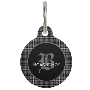 Gray Scottish Plaid Monogram Large Pet ID Tag