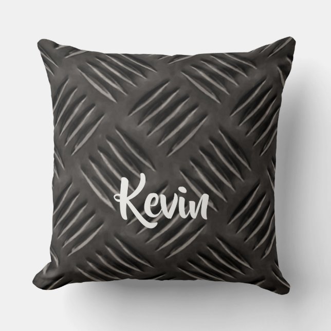 Gray scratched metal pattern throw pillow (Front)