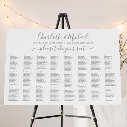 Gray Script 300 Names Wedding Seating ChartSign Foam Board