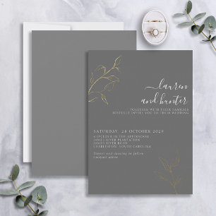 Gray Script Gold Botanical Wedding Foil Invitation