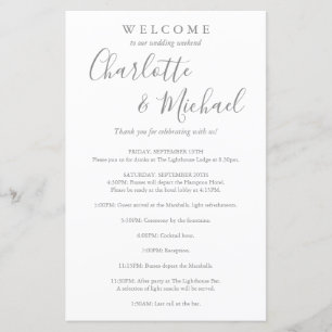Gray Script Guest Wedding Weekend Program