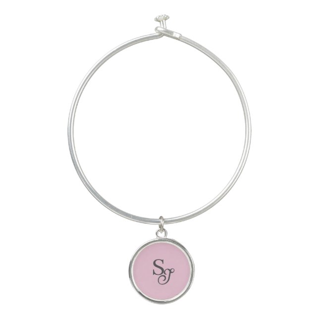 Gray script initial monogram pink bangle bracelet (Front)