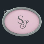 Gray script initial monogram pink belt buckle<br><div class="desc">Custom gray script initial monogram on pink background design.</div>