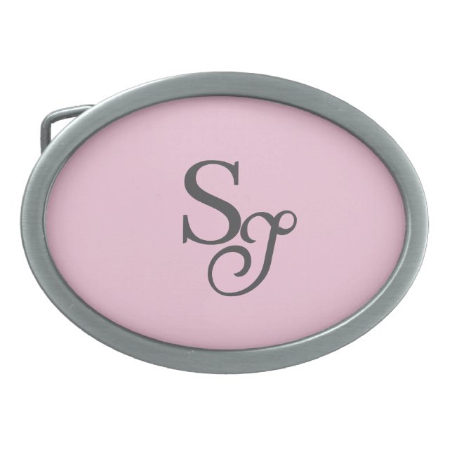 Gray script initial monogram pink belt buckle (Front)