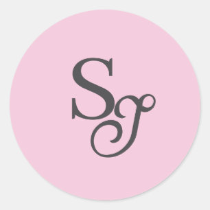 Gray script initial monogram pink classic round sticker