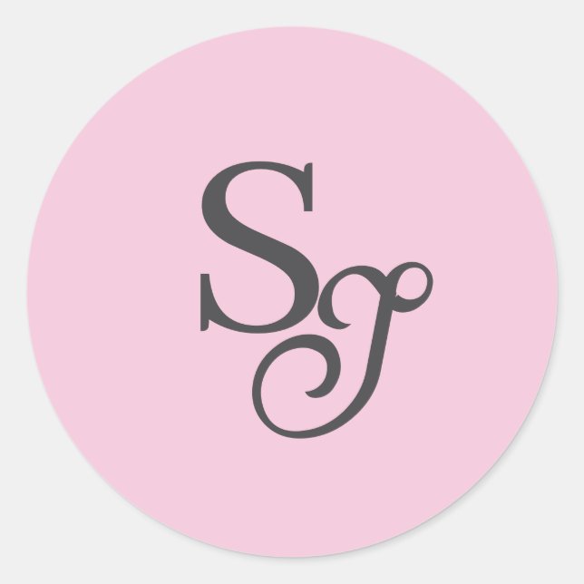 Gray script initial monogram pink classic round sticker (Front)