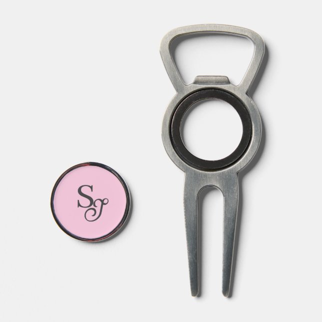 Gray script initial monogram pink divot tool (Front (Open))