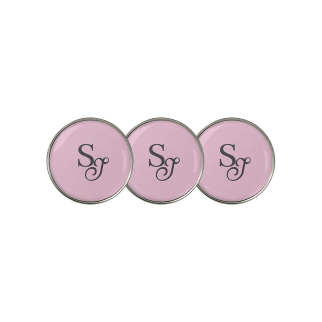Gray script initial monogram pink golf ball marker (3 Up)