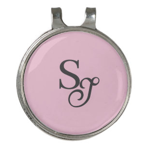 Gray script initial monogram pink golf hat clip