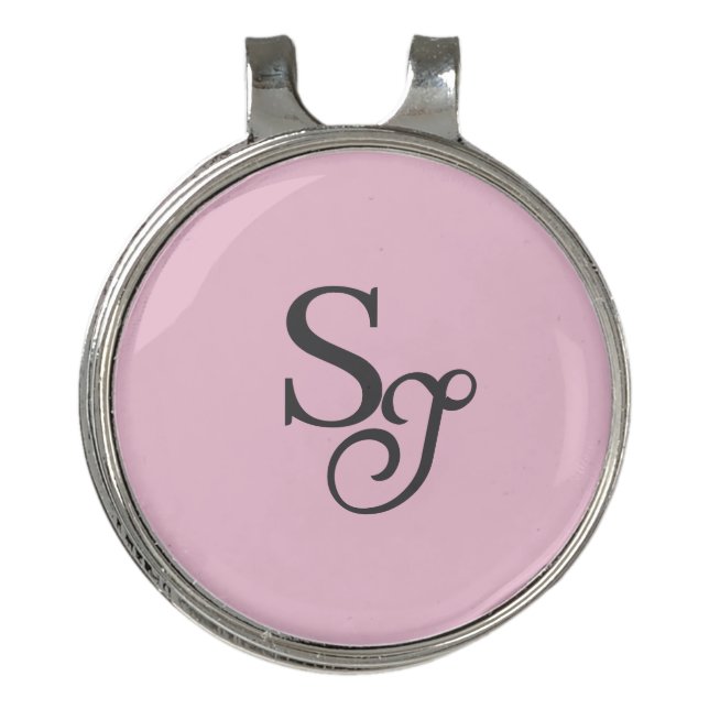 Gray script initial monogram pink golf hat clip (Front)