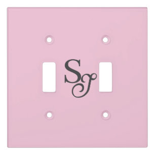 Gray script initial monogram pink light switch cover