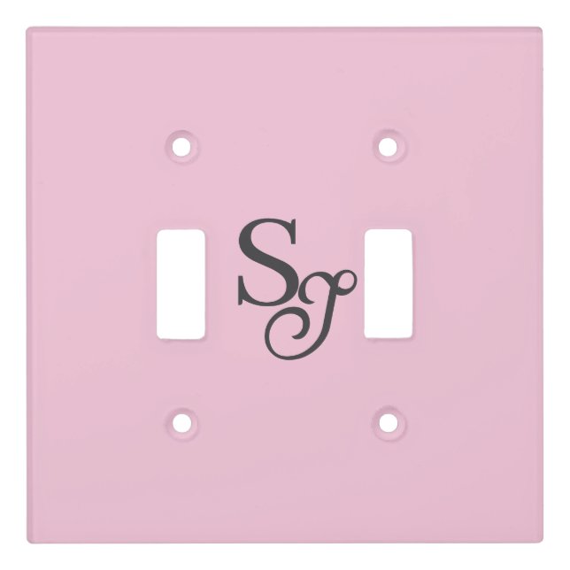 Gray script initial monogram pink light switch cover (Front)