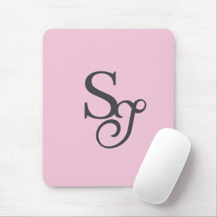 Gray script initial monogram pink mouse pad