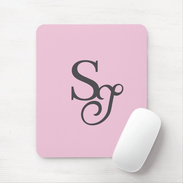 Gray script initial monogram pink mouse pad (With Mouse)