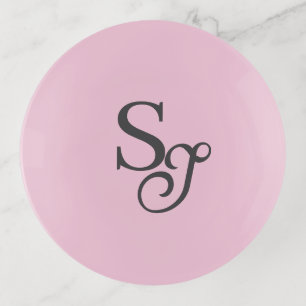 Gray script initial monogram pink trinket tray