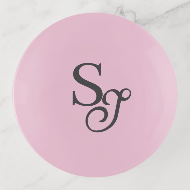Gray script initial monogram pink trinket tray (Front)