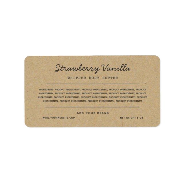 Gray Script Lines Ingredients List Kraft Label (Front)