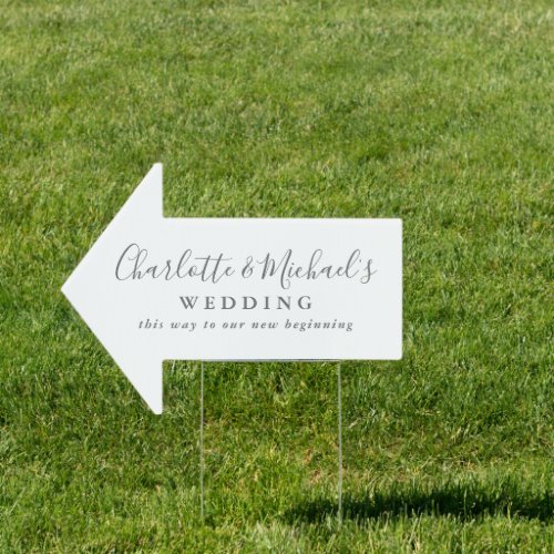 Gray Script Name Wedding This Way Arrow Sign