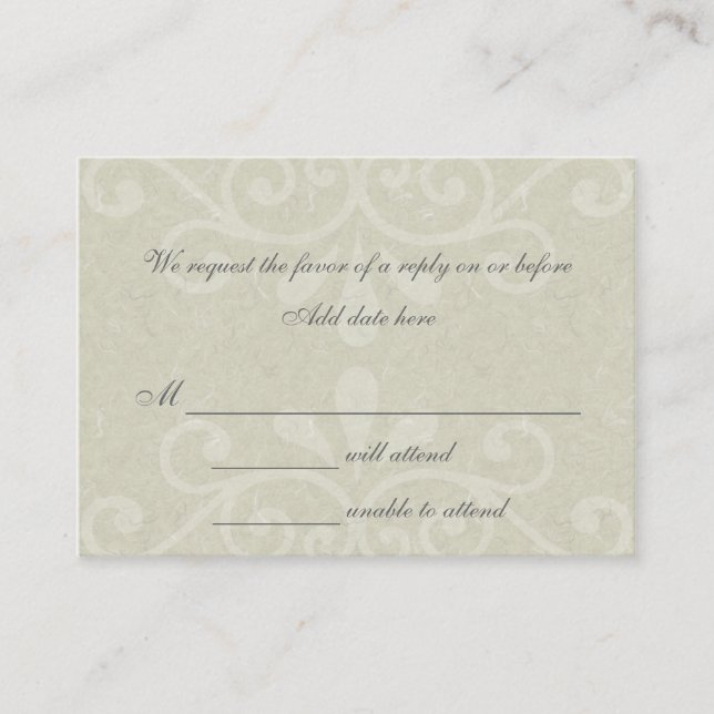 Gray Scroll Wedding Response Card (Front)
