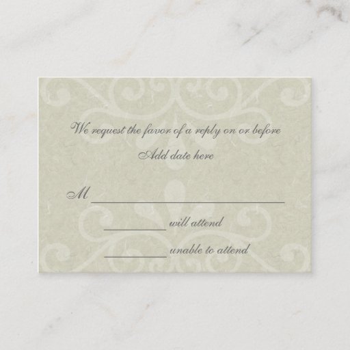 Customizable Gray Scroll Wedding Response Card Business Card Templates