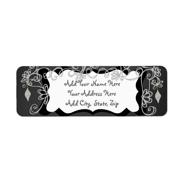Gray Scrolls Chalkboard Holiday Address Label (Front)