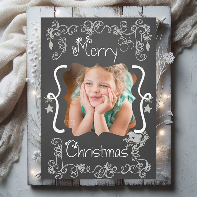 Gray Scrolls Chalkboard Holiday Photo Card (Creator Uploaded)