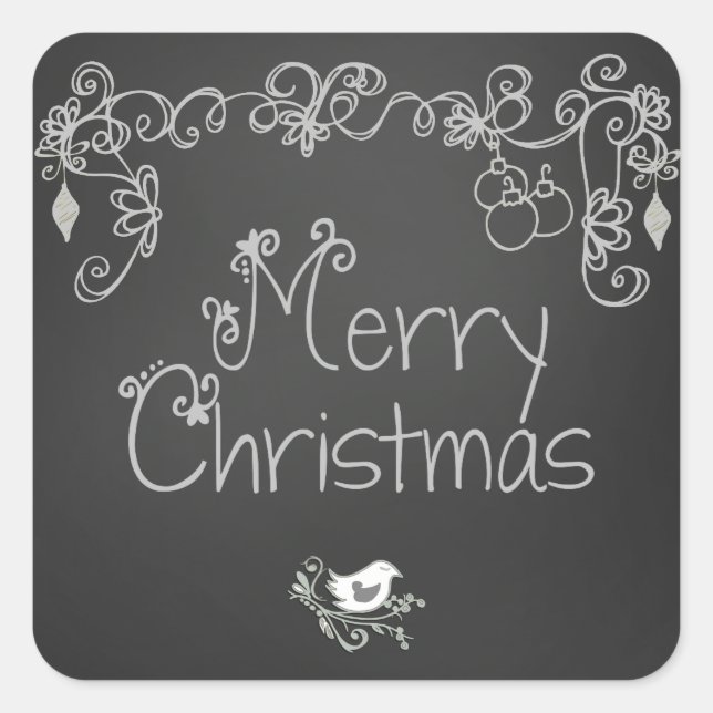 Gray Scrolls Chalkboard Holiday Star Stickers (Front)