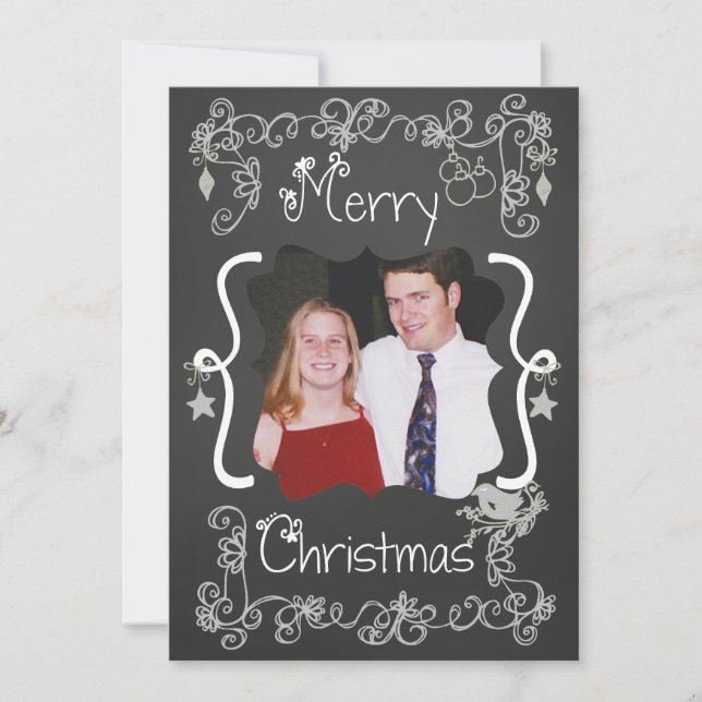 Gray Scrolls Customized Photo Holiday Card (Front)