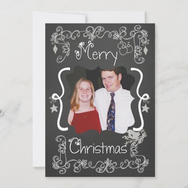 Gray Scrolls Customized Photo Holiday Card (Front)