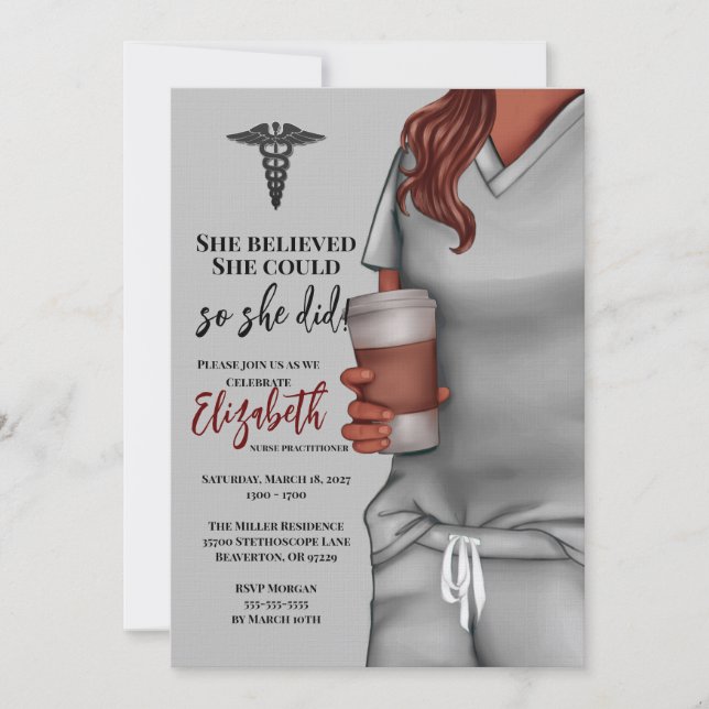 Gray Scrubs Nursing School Graduation Invitation (Front)