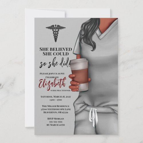 Gray Scrubs Nursing School Graduation Invitation